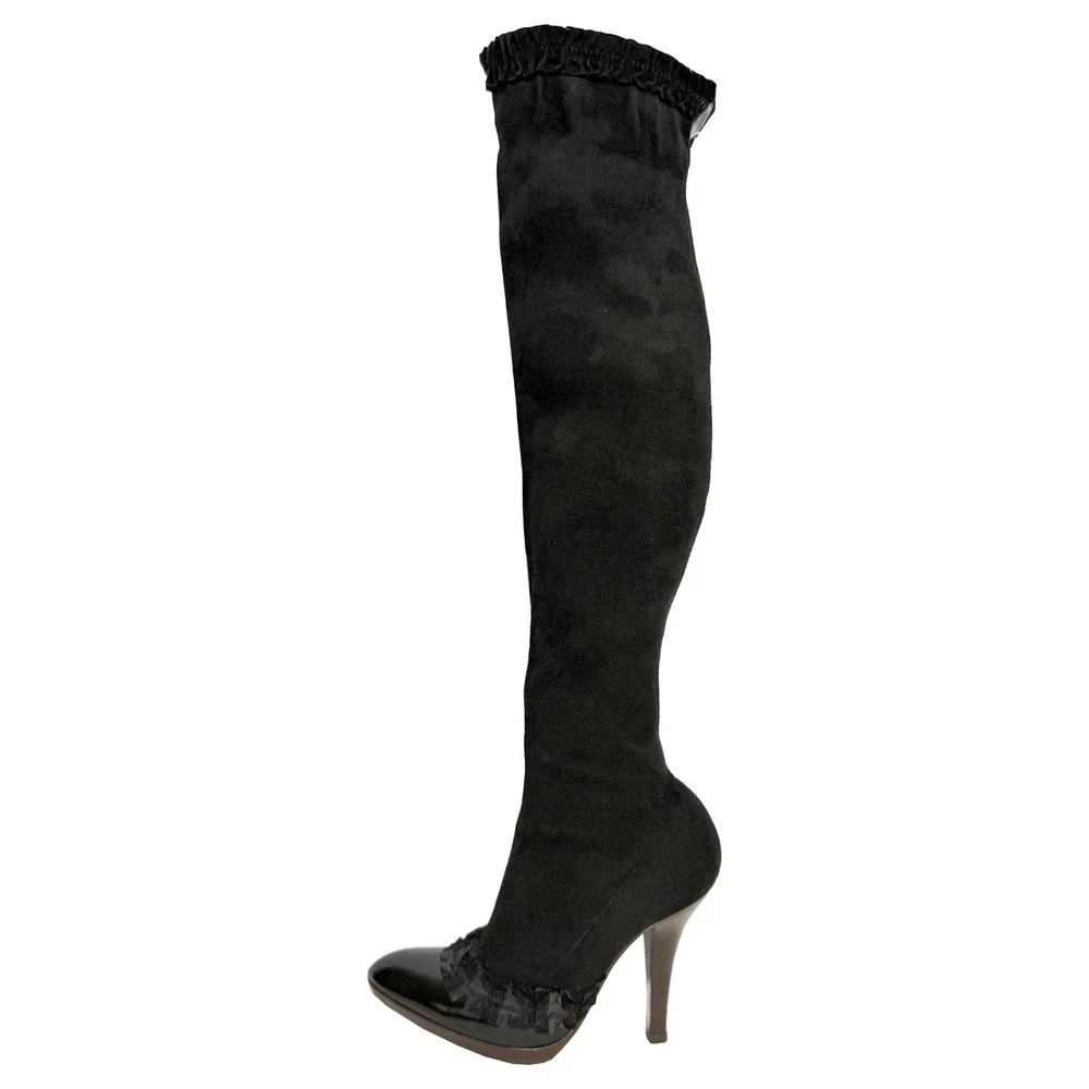 YSL Tom Ford Fall 2002 Black Suede Thigh High OTK‎ Runway Boots 36.5